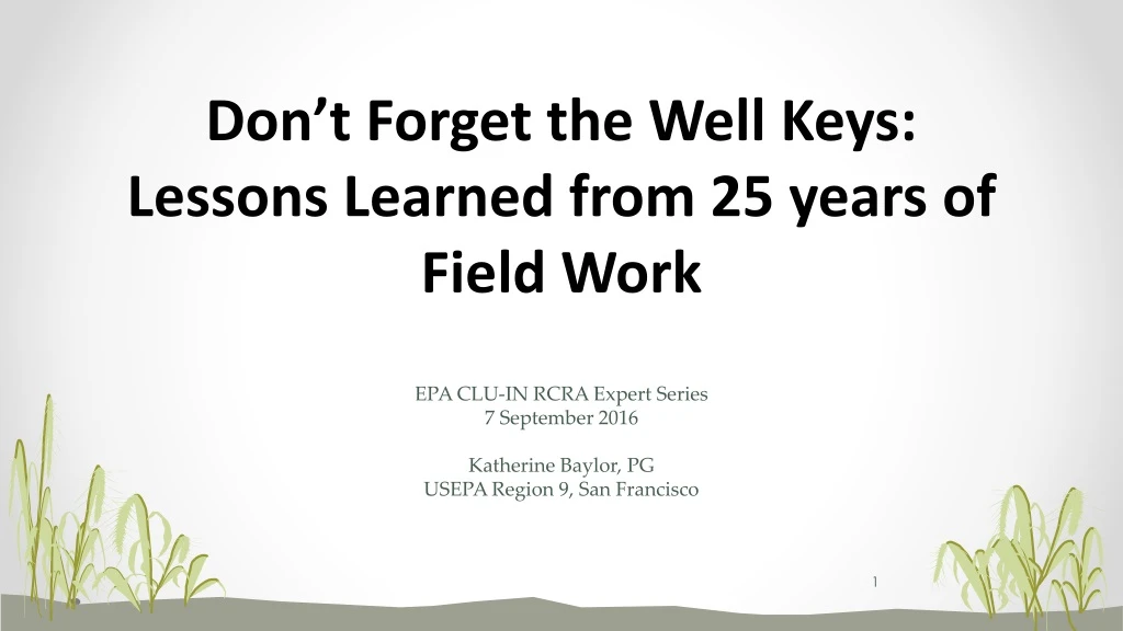 don t forget the well keys lessons learned from 25 years of field work