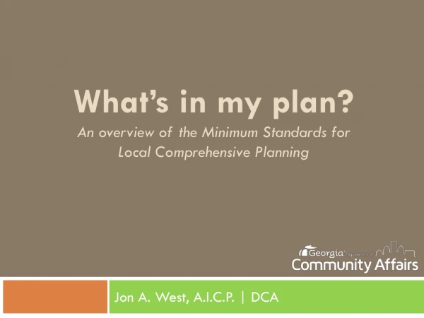 What’s in my plan? An overview of the Minimum Standards for Local Comprehensive Planning