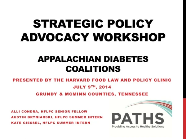 Strategic Policy Advocacy Workshop Appalachian Diabetes Coalitions