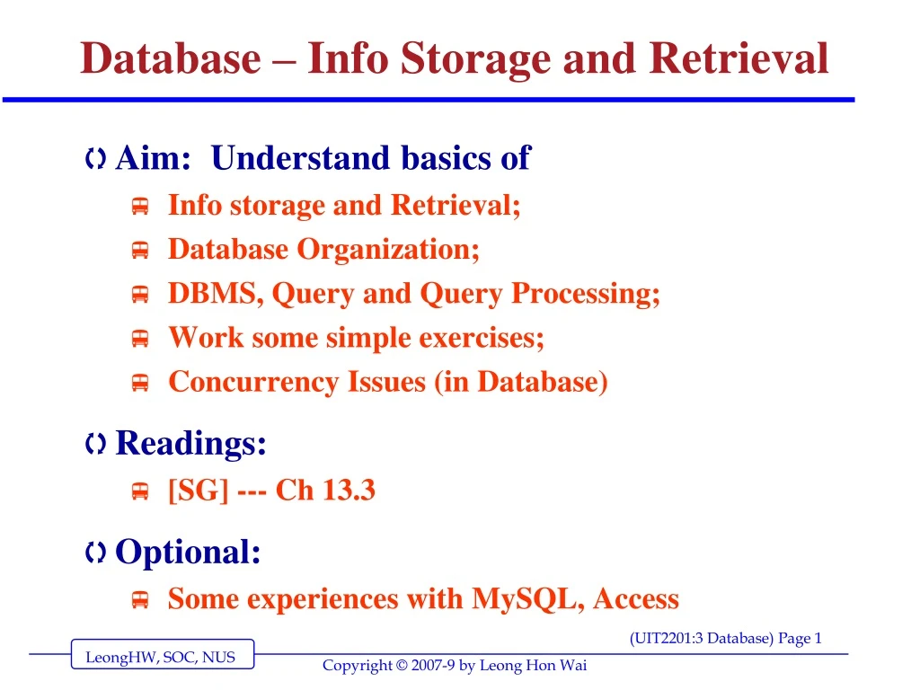 database info storage and retrieval