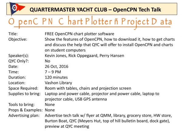 QUARTERMASTER YACHT CLUB – OpenCPN Tech Talk