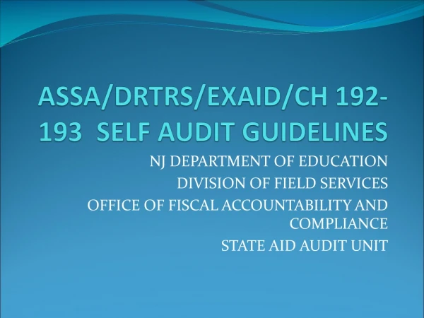 ASSA/DRTRS/EXAID/CH 192-193 SELF AUDIT GUIDELINES