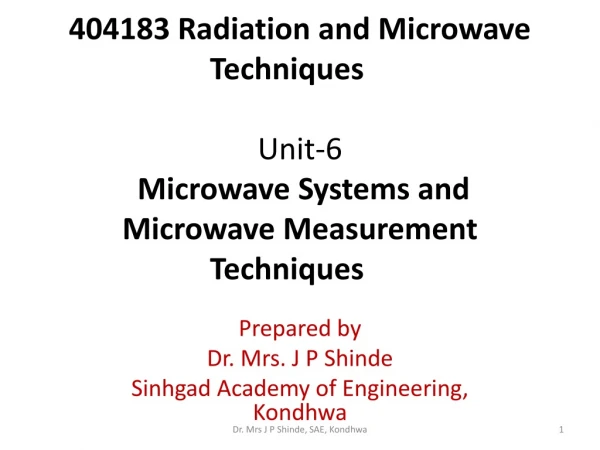 Prepared by Dr. Mrs. J P Shinde Sinhgad Academy of Engineering, Kondhwa