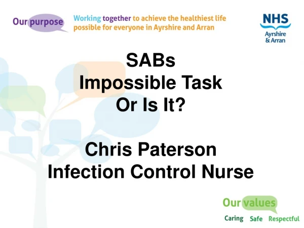 SABs Impossible Task Or Is It? Chris Paterson Infection Control Nurse
