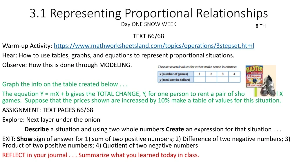 3 1 representing proportional relationships day one snow week