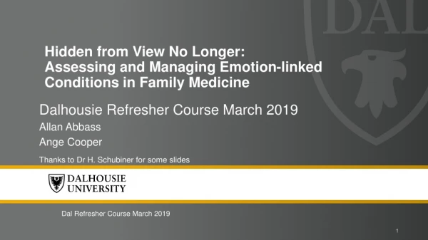 Hidden from View No Longer: Assessing and Managing Emotion-linked Conditions in Family Medicine