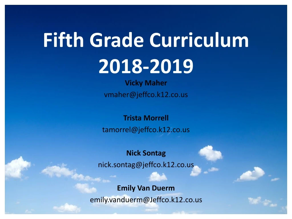 fifth grade curriculum 2018 2019