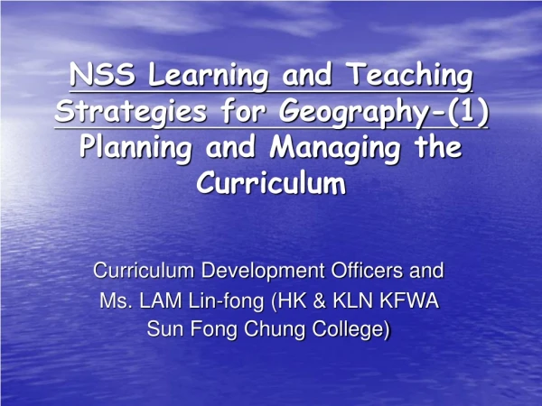 NSS Learning and Teaching Strategies for Geography-(1) Planning and Managing the Curriculum