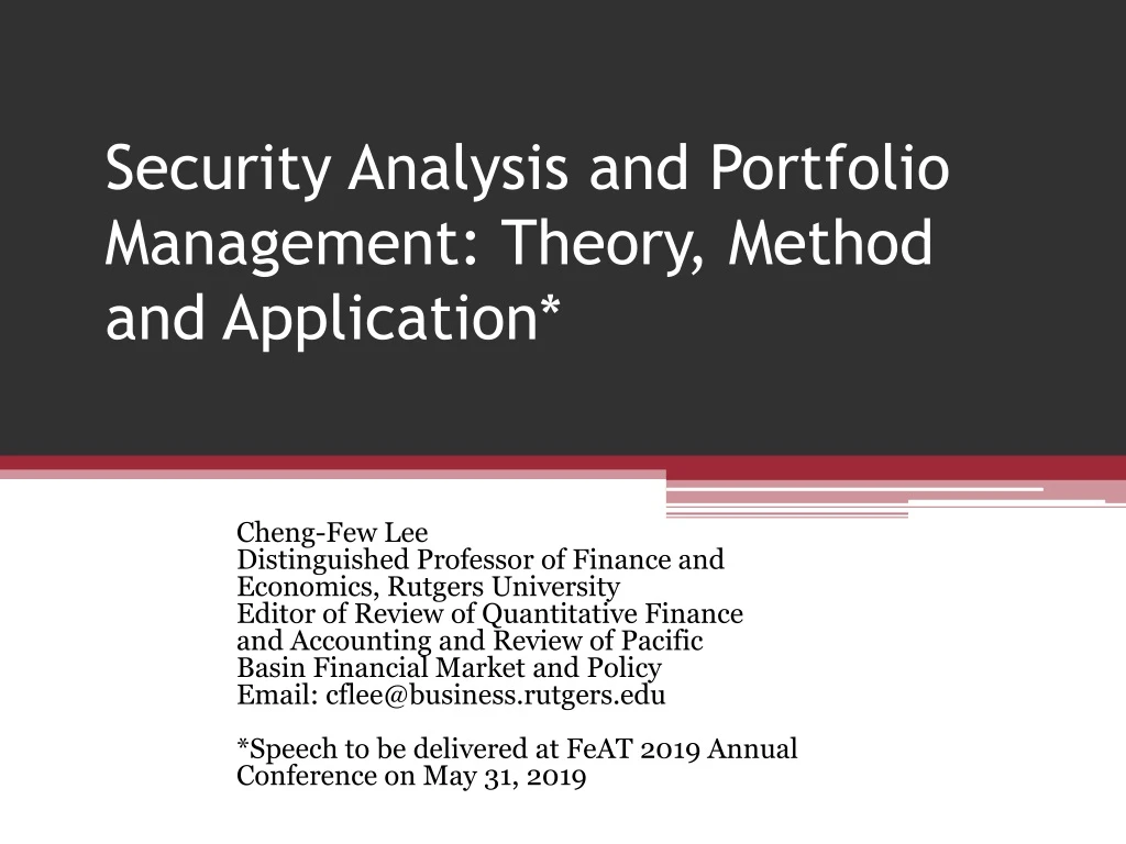security analysis and portfolio management theory method and application