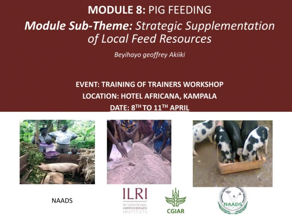 Module 8: Pig Feeding Module Sub-Theme: Strategic Supplementation of Local Feed Resources