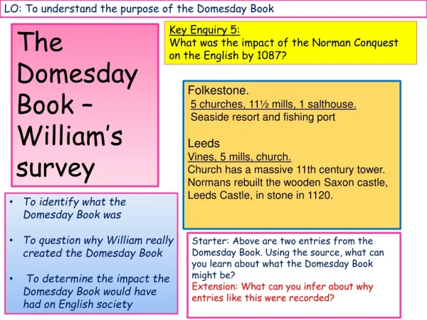 LO: To understand the purpose of the Domesday Book