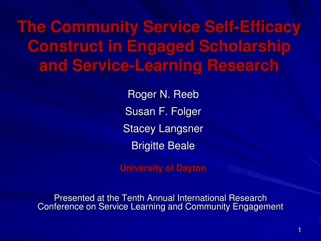 the community service self efficacy construct in engaged scholarship and service learning research