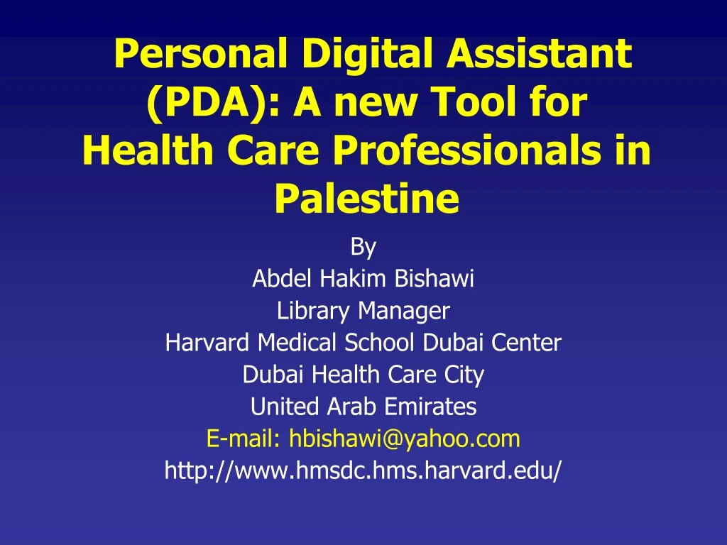 personal digital assistant pda a new tool for health care professionals in palestine