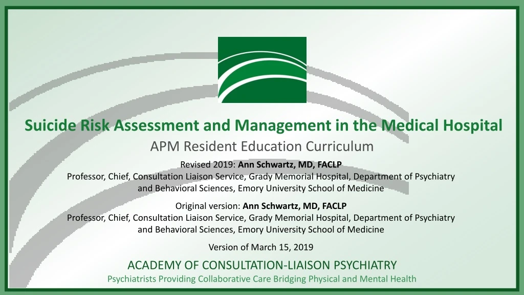 suicide risk assessment and management in the medical hospital