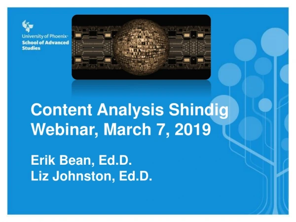 Content Analysis Shindig Webinar, March 7, 2019