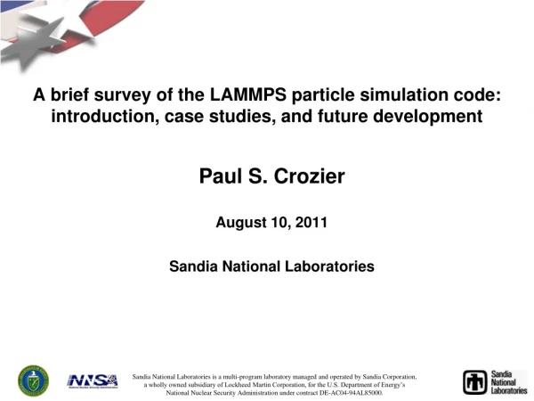 Paul S. Crozier August 10, 2011 Sandia National Laboratories