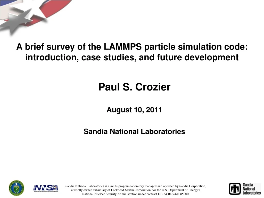 paul s crozier august 10 2011 sandia national laboratories