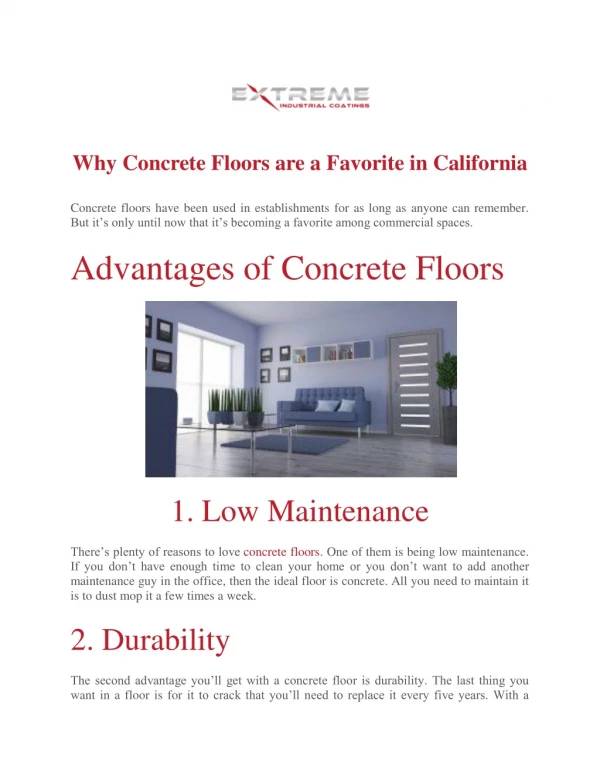 Advantages of Concrete Floors In California