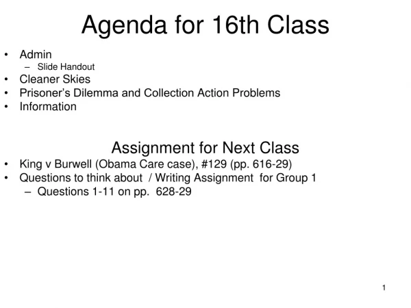 Agenda for 16th Class