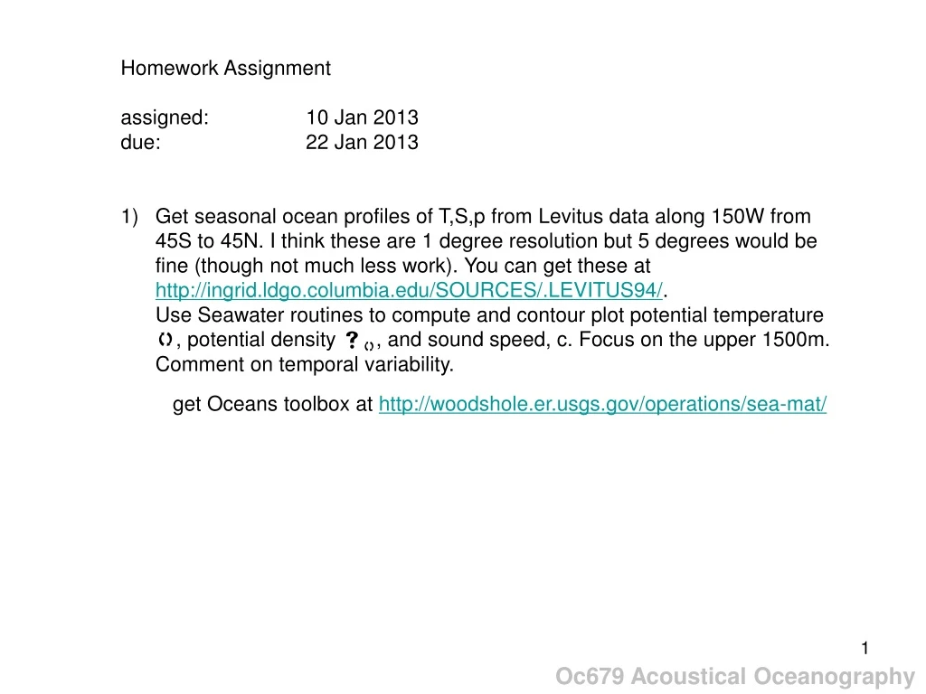homework assignment assigned 10 jan 2013