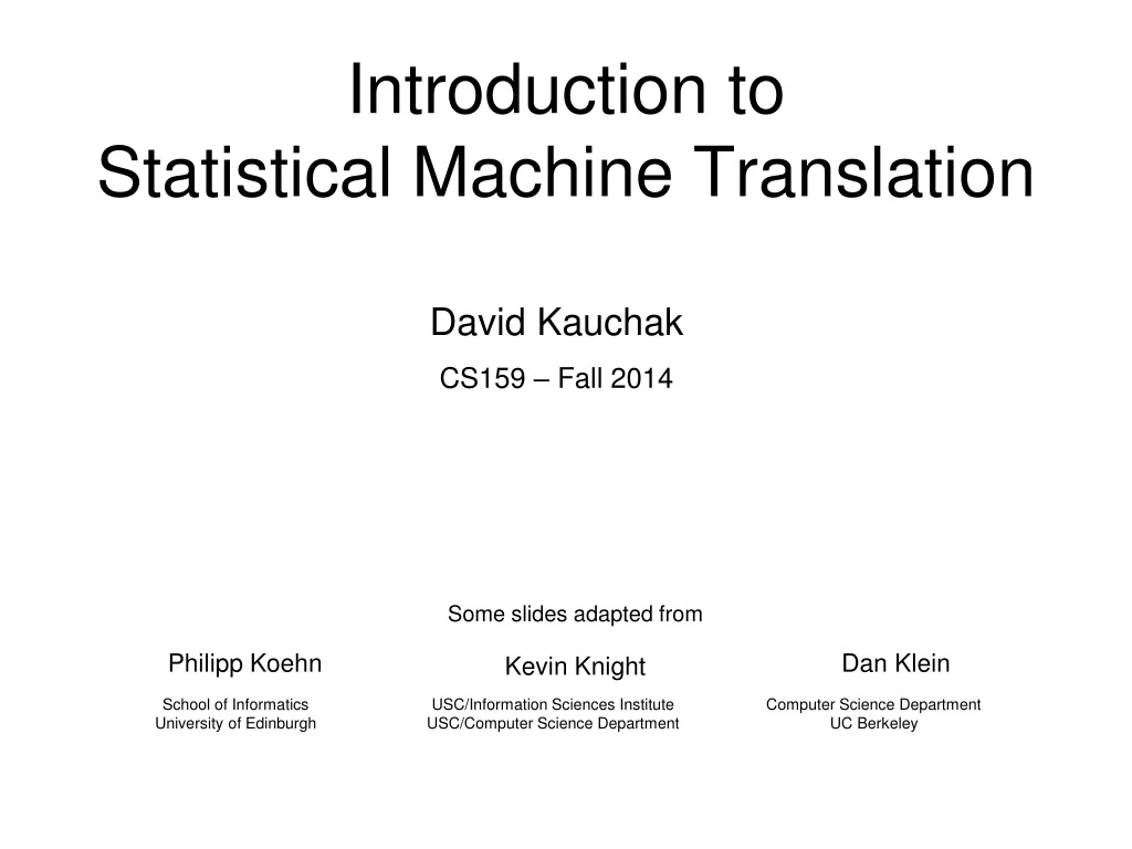 introduction to statistical machine translation