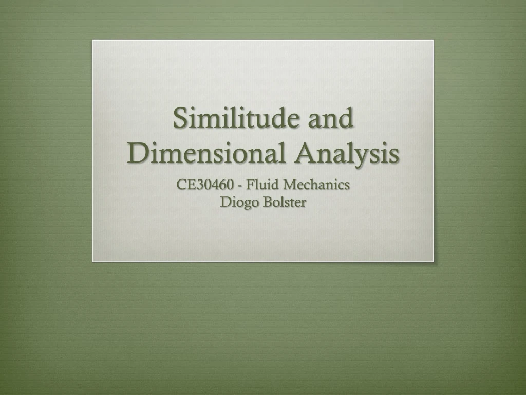 similitude and dimensional analysis
