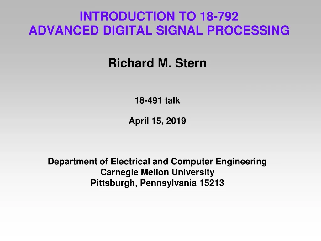 introduction to 18 792 advanced digital signal processing