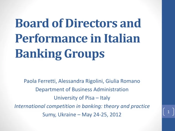 Board of Directors and Performance in Italian Banking Groups
