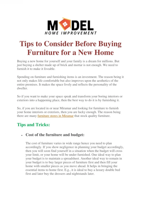 Tips to Consider Before Buying Furniture for a New Home