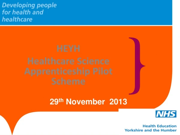 HEYH Healthcare Science Apprenticeship Pilot Scheme 29 th November 2013