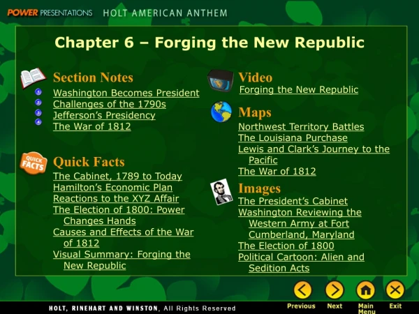 Chapter 6 – Forging the New Republic