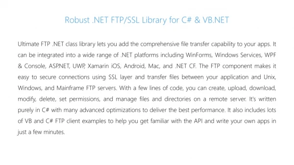 Robust .NET FTP/SSL Library for C# &amp; VB.NET