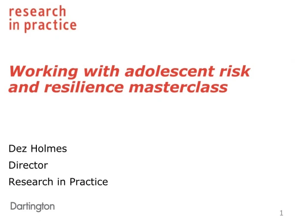 Working with adolescent risk and resilience masterclass