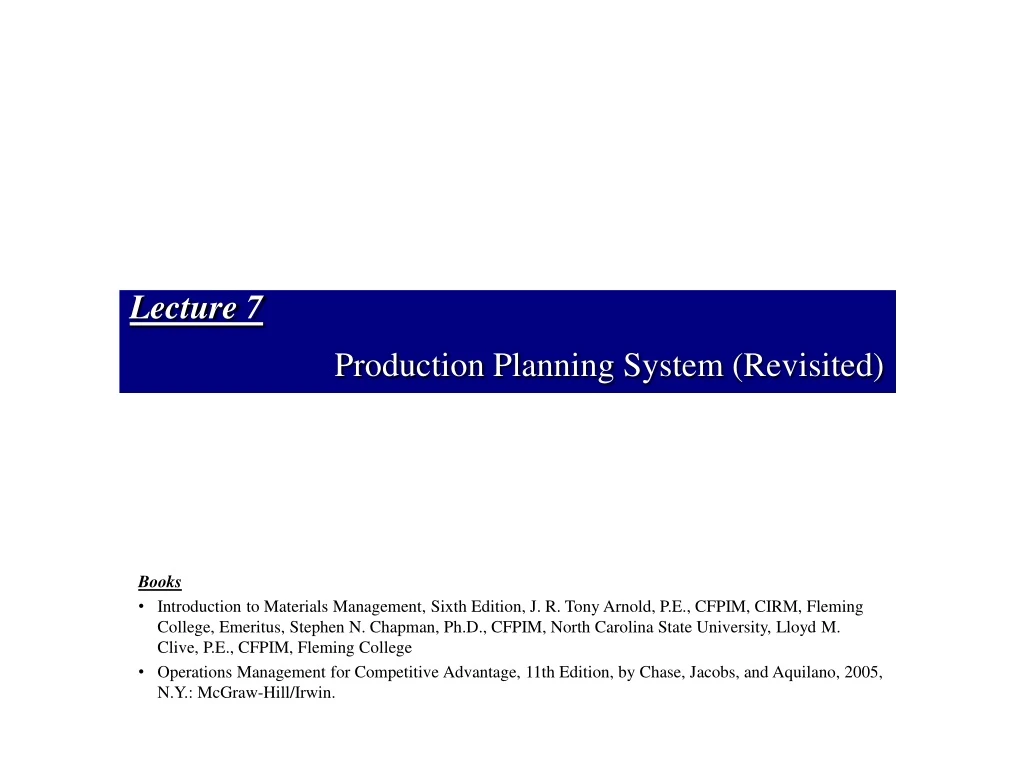 lecture 7 production planning system revisited