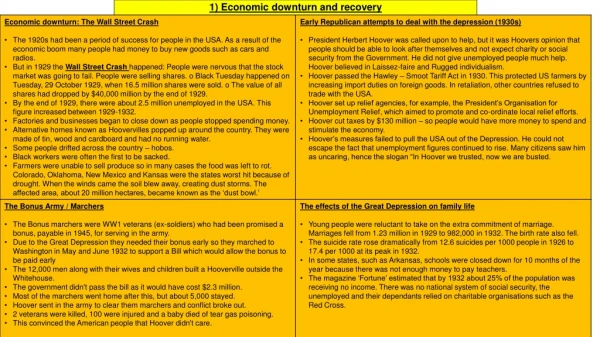 1) Economic downturn and recovery