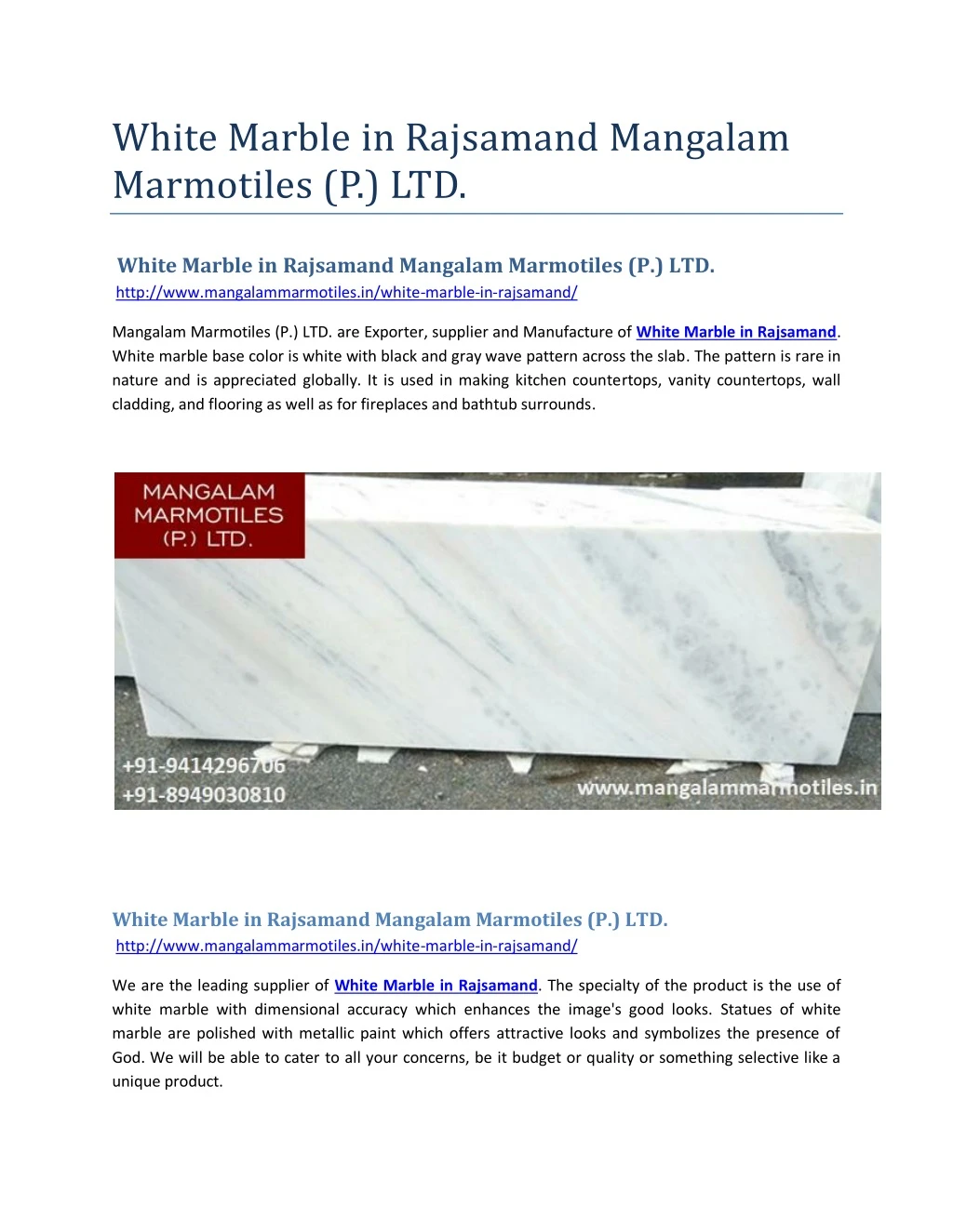 white marble in rajsamand mangalam marmotiles