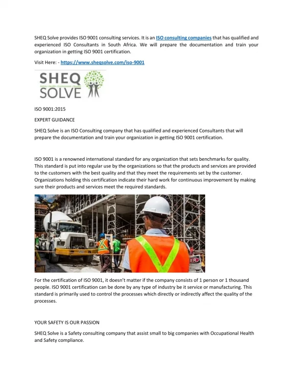 sheq solve provides iso 9001 consulting services
