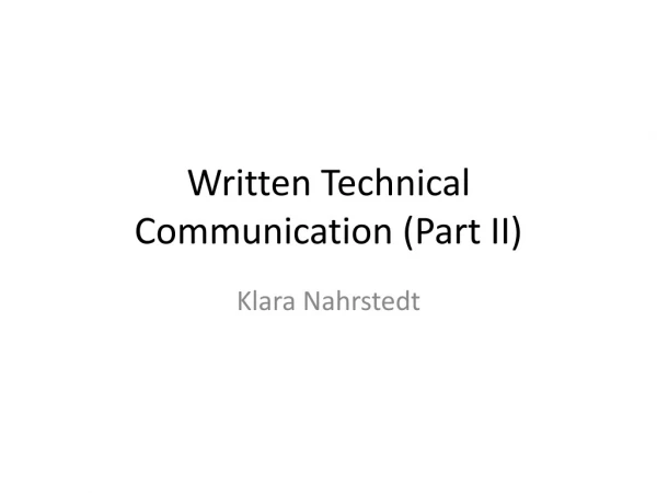 Written Technical Communication (Part II)