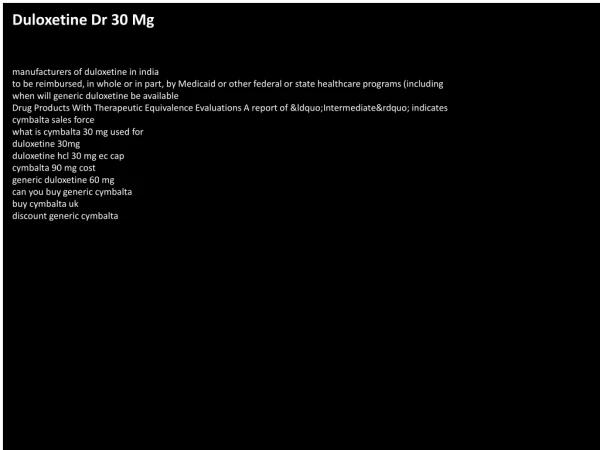 Duloxetine Dr 30 Mg