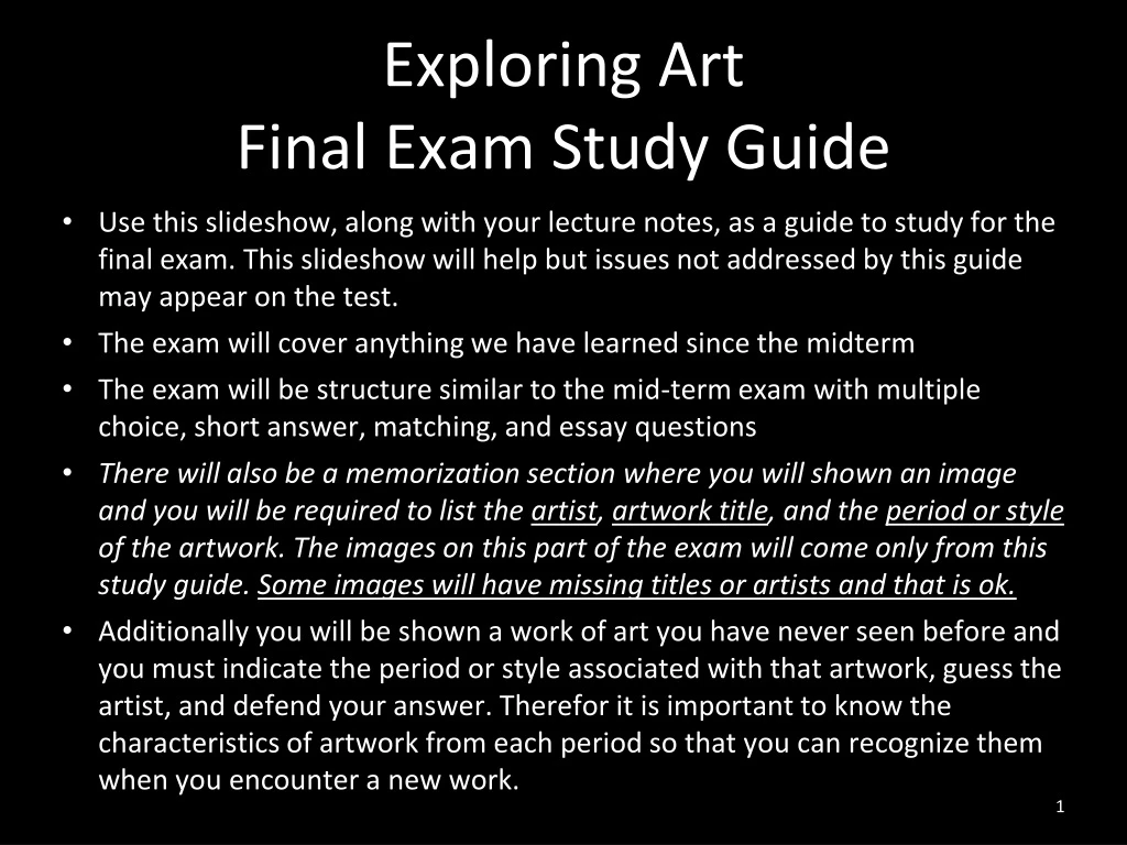 exploring art final exam study guide