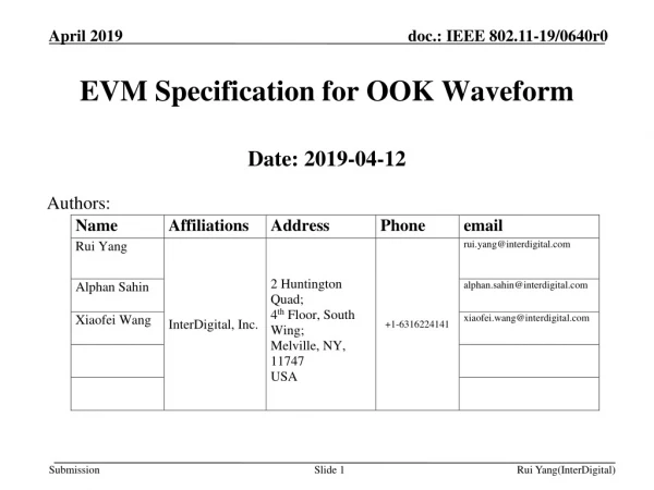 evm specification for ook waveform