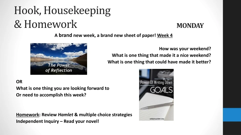 hook housekeeping homework monday