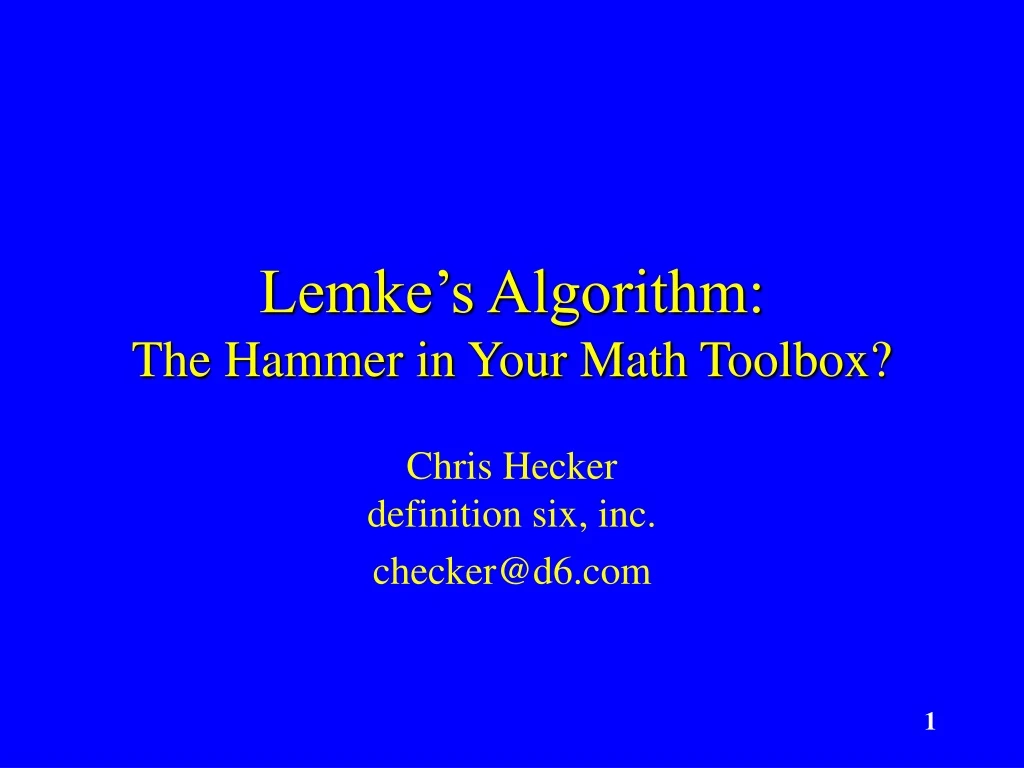 lemke s algorithm the hammer in your math toolbox