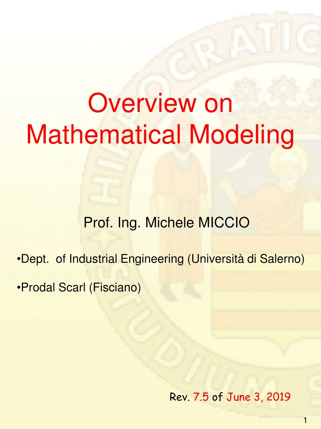 overview on mathematical modeling