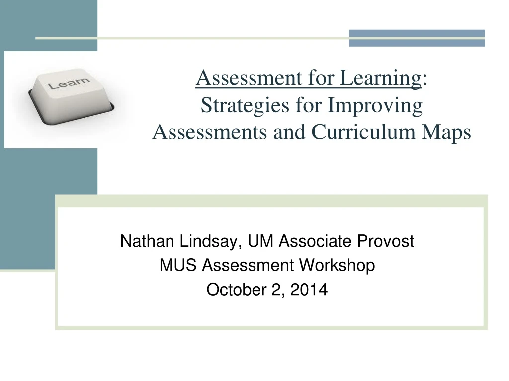 assessment for learning strategies for improving assessments and curriculum maps