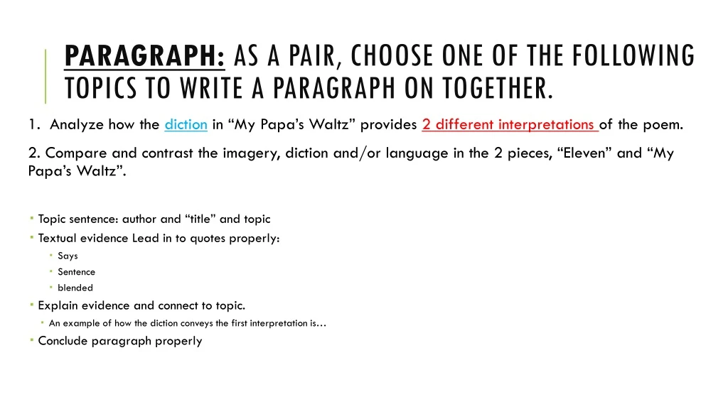 paragraph as a pair choose one of the following topics to write a paragraph on together