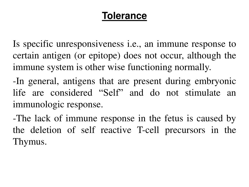 tolerance is specific unresponsiveness