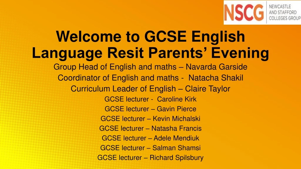 welcome to gcse english language resit parents evening