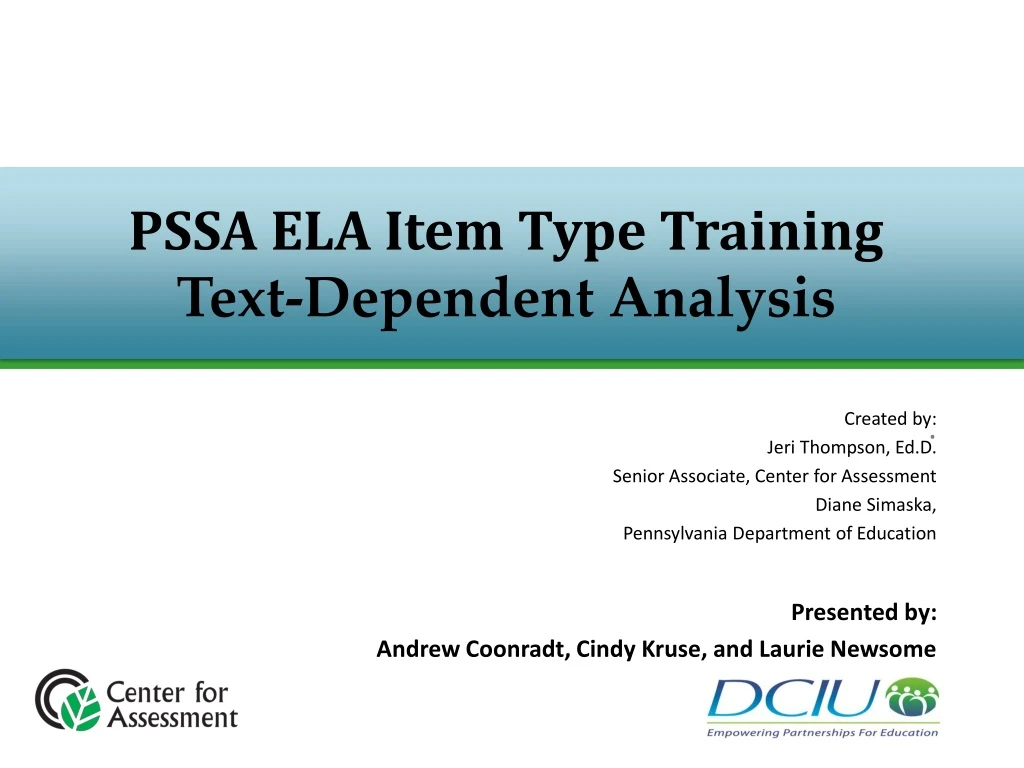 pssa ela item type training text dependent analysis