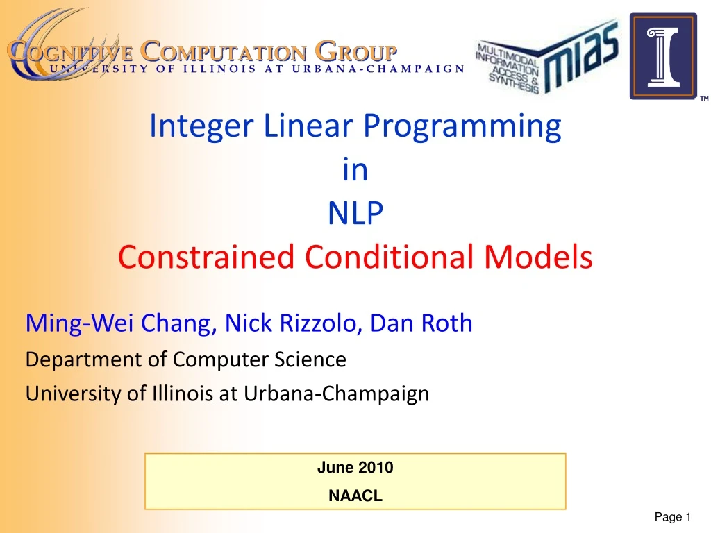 integer linear programming in nlp constrained conditional models